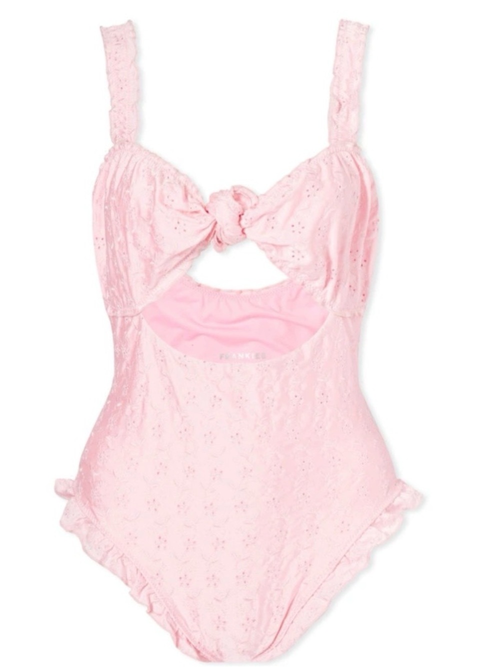 Frankies Bikinis Pink Eyelet One-Piece Swimsuit with Front Knot